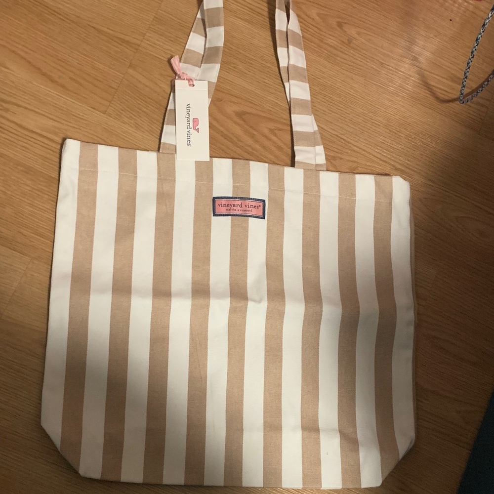 Vineyard Vines Beige and White Striped Tote